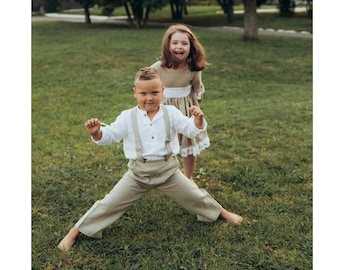 Boys Linen Shirt and Pants,  Ring Bearer Outfit , Boys Wedding Outfit