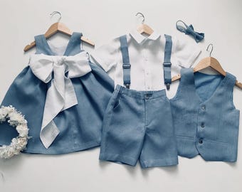 Ring Bearer Shirt, Shorts and Vest / Linen Boys Wedding outfit /Gift for Boy