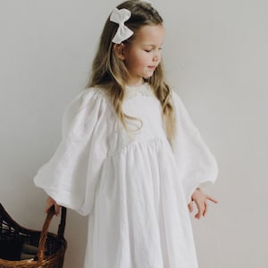 White Linen Flower Girl Dress: Vintage Style Toddler Clothing