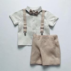 Camisa y pantalones cortos de lino para niños, conjunto de lino para niños, traje de portador de anillos