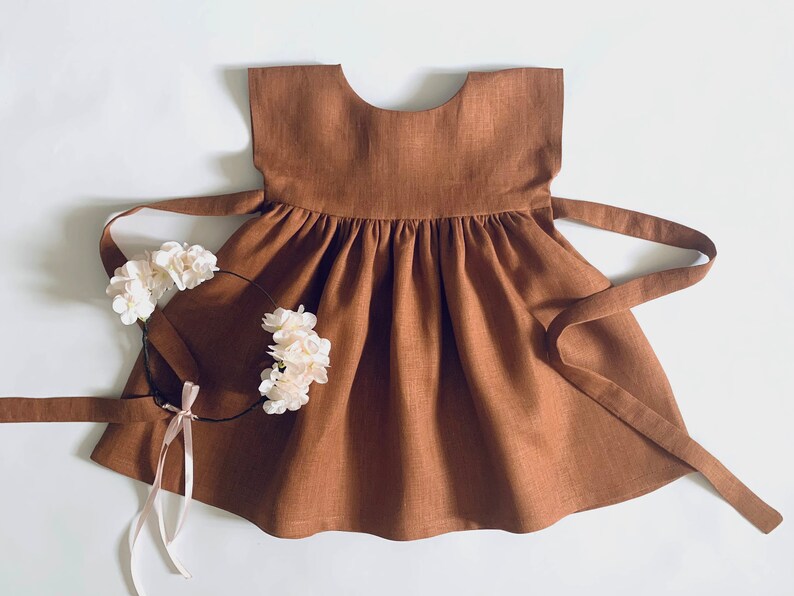 Rust Toddler Dressbaby Linen Dress White Linen Dress Flower Etsy