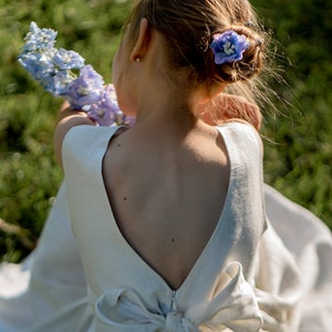 Ivory Flower Girl Dress, Communion Toddler Dress, Boho Flower Girl Dress, Linen Toddler Dress zdjęcie 6