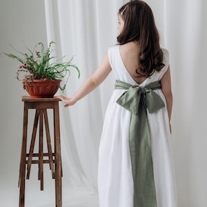 V-Back Elegant White / Ivory Flower Girl Dress with Sash