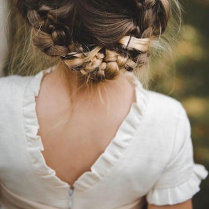 Ivory Linen Flower Girl Dress: Boho Bow Back Dress