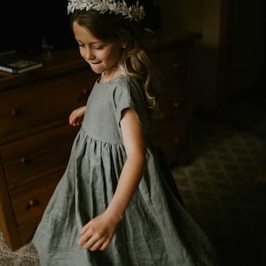 Sage Flower Girl Dress, Communion Dress, Boho Flower Girl Dress, Linen Toddler Dress, Linen Clothing Girls image 3