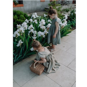 Bridal Flower Girl, Sage Green Linen Flower Girl Dress, Boho  Toddler Dress, Gifts for Girls