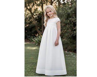 White Flower Girl Dress: Boho First Communion Maxi Linen Dress
