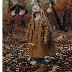 Linen Toddler Coat With Pockets, Boho Linen Girl Coat, Vintage Girl Coat image 1