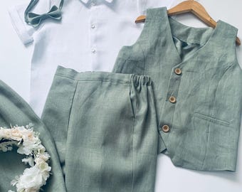 Ring Bearer Shirt, Shorts and Vest / Linen Boys Wedding outfit /Gift for Boy