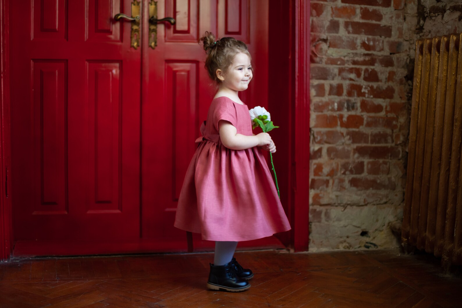 Dusty Pink Toddler Dress White Linen Dress Baptism Girl Etsy