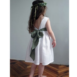 White Flower Girl Dress, Occasion Toddler Dress, Boho Flower Girl Dress, Linen Toddler Dress, Linen Clothing Girls image 6