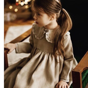 Flower Girl Dress, Boho Flower Girl Dress, Long Sleeve Linen Toddler Dress Active