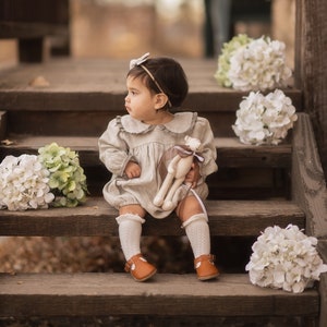 Peter Pan Collar Linen Baby Romper, Linen Baby Romper, Baby Linen Clothes, 1st Bithday Outfit