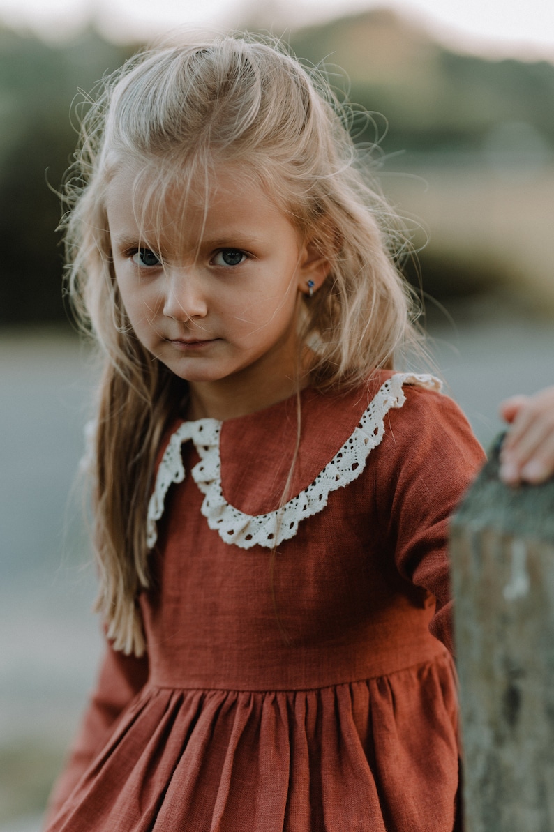 Rust Flower Girl Dress Boho Flower Girl Dress Long Sleeve Etsy