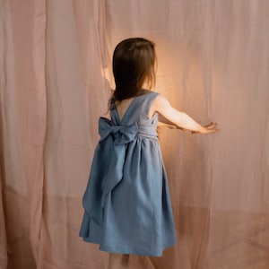 Dusty Blue Flower Girl Dress, Occasion Toddler Dress, Boho Flower Girl Dress, Linen Toddler Dress, Linen Clothing Girls zdjęcie 8