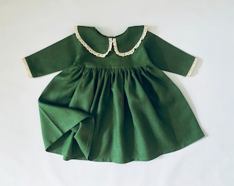 OPAWO Cute Green Dress Toddler Girls Ruffle Long Sleeve Dress for Girl Spring Holiday Baby Dress 1-5t