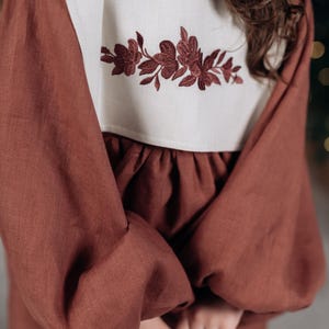 Rust Linen Flower Girl Dress: Vintage Style Communion Dress