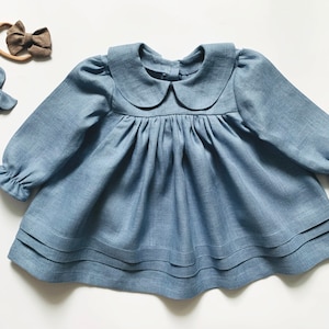 Dusty Blue Baby Dress with Long Sleeve, Gifts for Girls, Baptism Dress