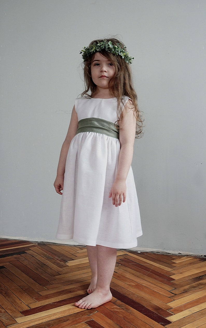 White Flower Girl Dress, Occasion Toddler Dress, Boho Flower Girl Dress, Linen Toddler Dress, Linen Clothing Girls image 4
