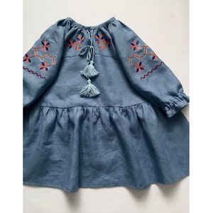 Dusty Blue Boho Girl Dress, Flower Girl Dresswhith Embroidered