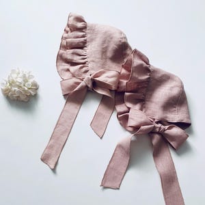 Set of 2 Bonnet / Vintage Baby Bonnet , Linen Baby Bonnet, Organic Bonnet with Ruffle