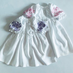 White Flower Girl Dress, Boho Flower Girl Dress, Linen Toddler Dress with Sleeve
