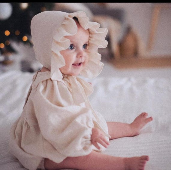 Vintage Baby Bonnet Linen Baby Bonnet Organic Bonnet With Ruffle Etsy Australia