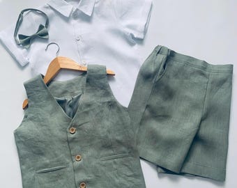 Ring Bearer Shirt, Shorts and Vest / Linen Boys Wedding outfit /Gift for Boy