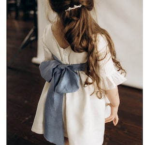 Ivory Linen Flower Girl Dress: Bow Back, Certified European Linen