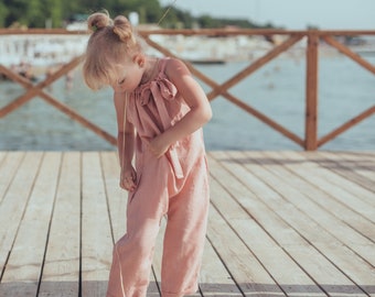 Dusty Rose Overall, Flower Girl, Sage Green Baby Overall, Linen Romper, 1th Birthday Outfit, Linen Clothing Girls