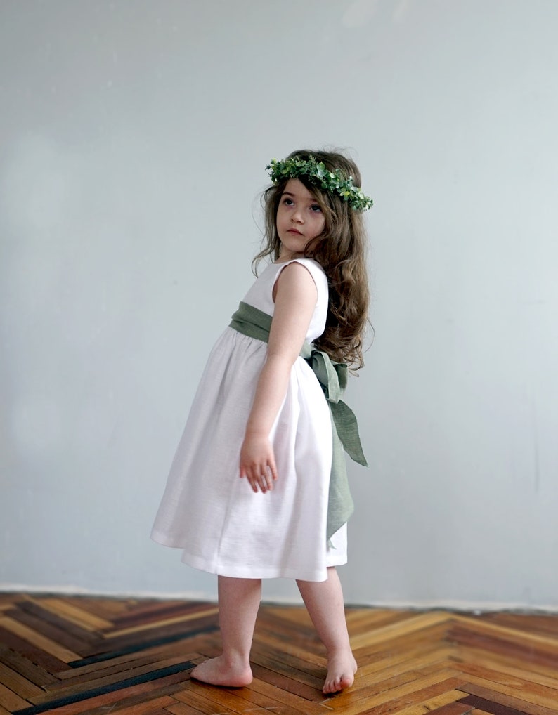 White Flower Girl Dress, Occasion Toddler Dress, Boho Flower Girl Dress, Linen Toddler Dress, Linen Clothing Girls image 9