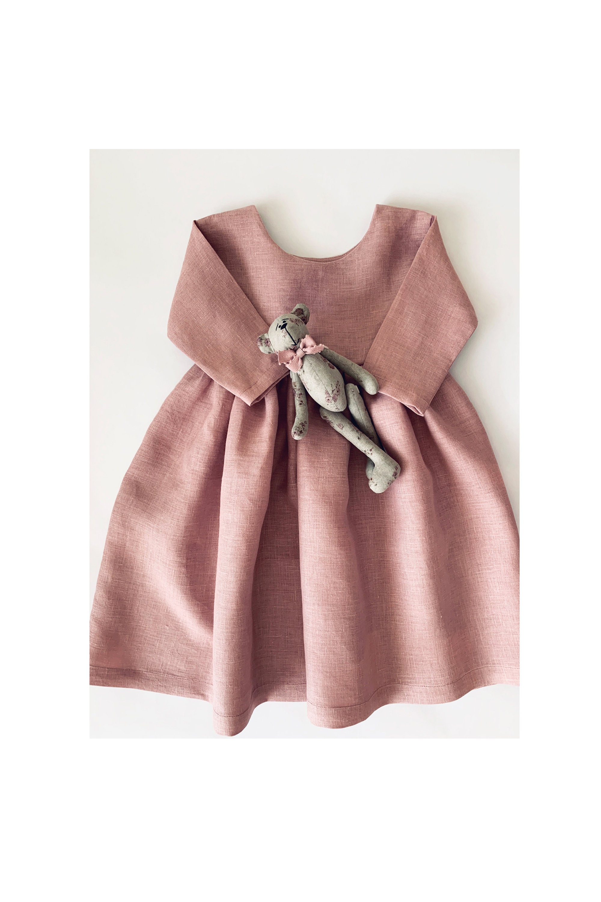 Dusty Pink Linen Dress Toddler Dress Long Sleeve Girl Dress Etsy