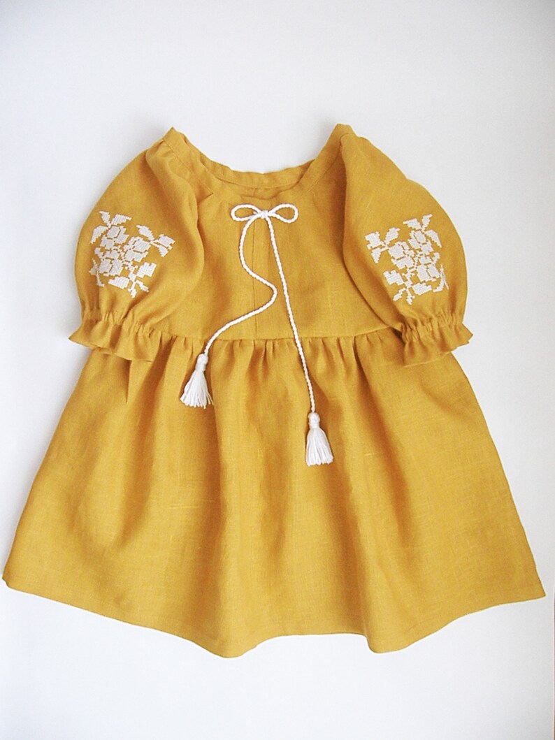 Navy Linen Embroidered Dress for Girls Blue Flower Dress 1st Etsy