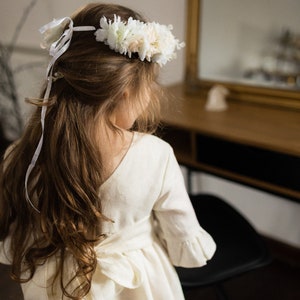Linen Flower Girl Dress: Ivory V-Back Occasion Dress