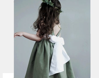 Sage Green Flower Girl Dress,Occasion Linen Toddler Dress,Boho Flower Girl Dress,Junior Bridesmaid dress,Gifts for Girls