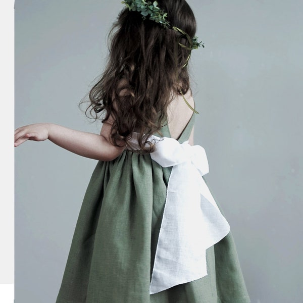 Sage Green Flower Girl Dress,Occasion Linen Toddler Dress,Boho Flower Girl Dress,Junior Bridesmaid dress,Gifts for Girls