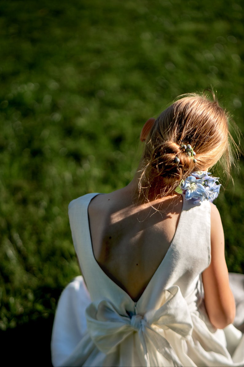 Ivory Flower Girl Dress, Communion Toddler Dress, Boho Flower Girl Dress, Linen Toddler Dress zdjęcie 8