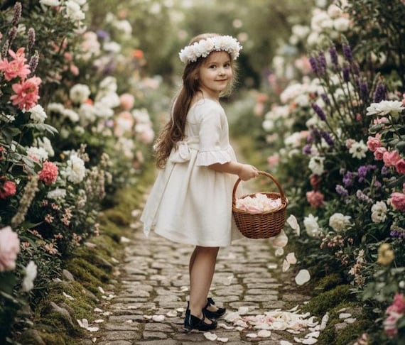 Ivory Linen Flower Girl Dress: V-back Communion Toddler Dress - Etsy