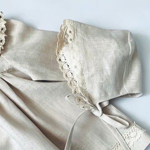 Crema Linen Baby Bonnet with Natural Lace: Organic Cotton Lining