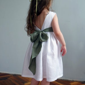 White Flower Girl Dress, Occasion Toddler Dress, Boho Flower Girl Dress, Linen Toddler Dress, Linen Clothing Girls image 10