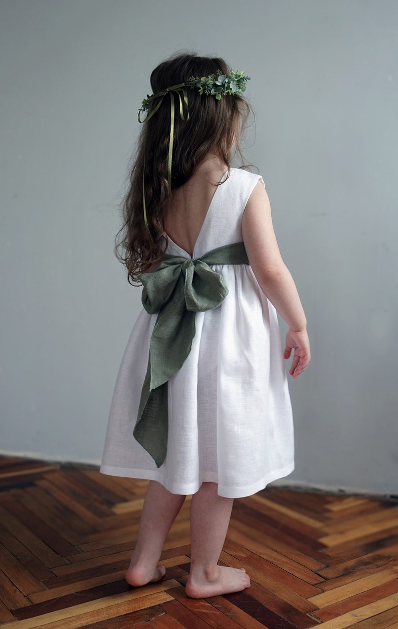 White Flower Girl Dress, Occasion Toddler Dress, Boho Flower Girl Dress, Linen Toddler Dress, Linen Clothing Girls image 3