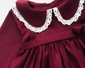 Burgundy Flower Dess., Bono Flower Girl Dress, Long Sleeve Toddler Dress