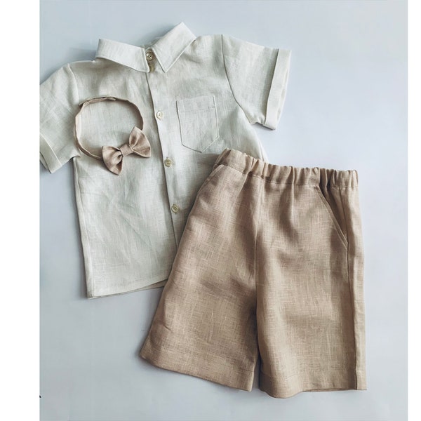 Boys 4PC linen shorts set main image 1