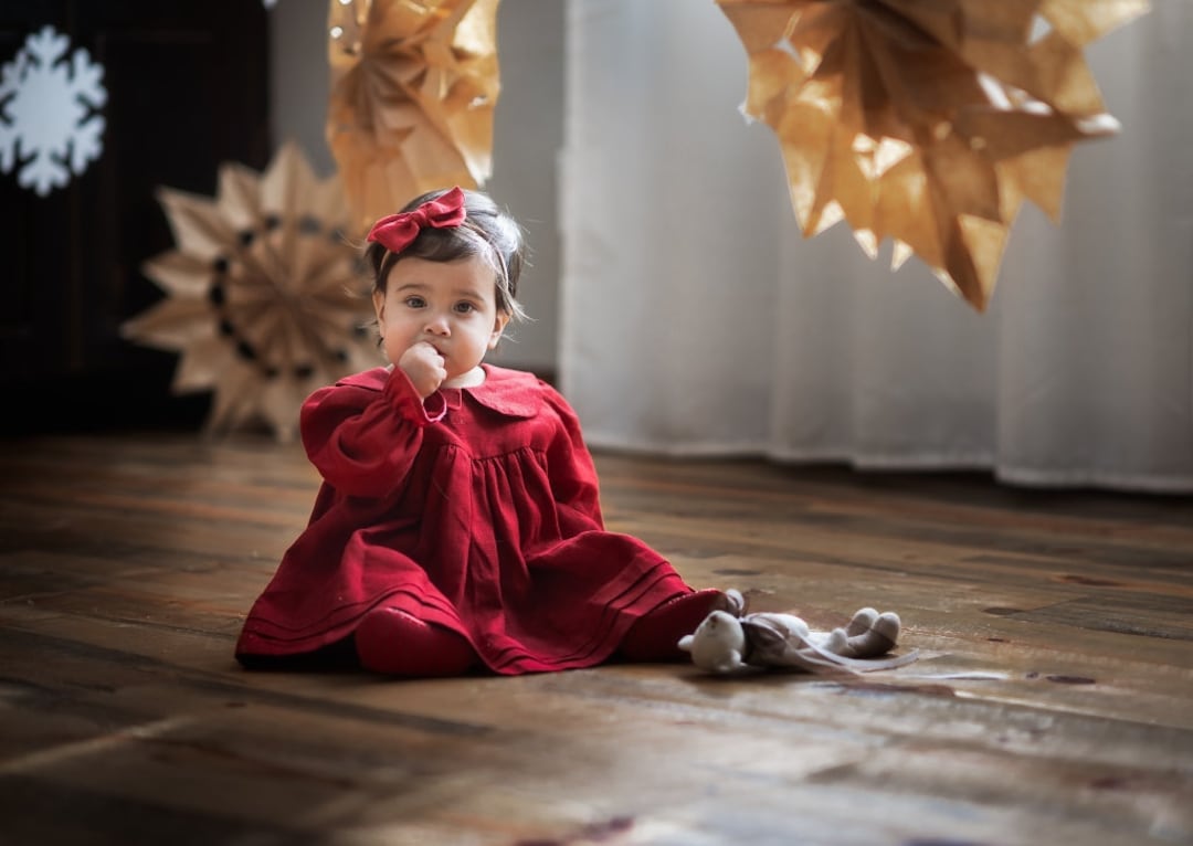 Christmas Baby Outfit, Dark Red Toddler Dress With Long Sleeve ...