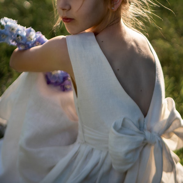 Ivory Flower Girl Dress, Junior Bridesmaid, Boho Flower Girl Dress, Gift for Girl
