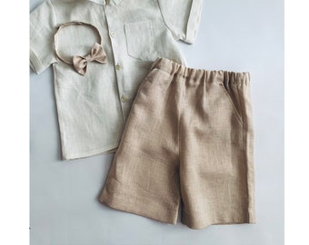 Boy Linen Shorts and Bow-Tie, Ring Bearer Outfit