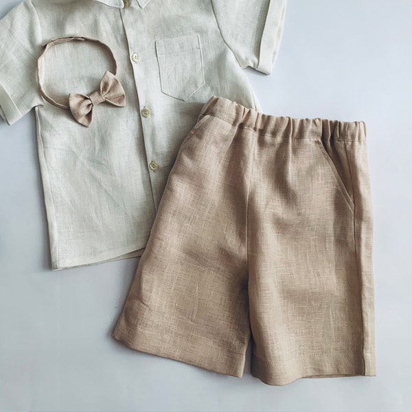 Boy Linen Shorts and Bow-Tie, Ring Bearer Outfit