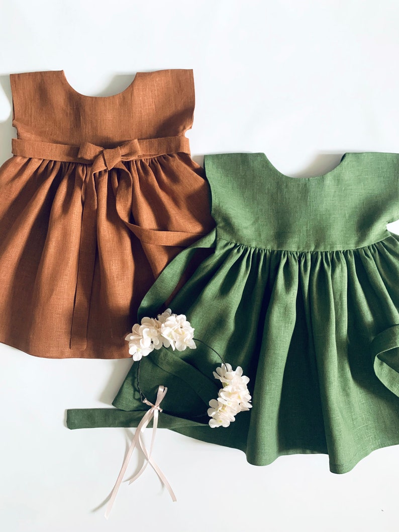 Rust Toddler Dressbaby Linen Dress White Linen Dress Flower Etsy