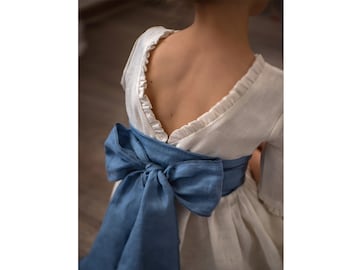 Robe de demoiselle d'honneur en lin, robe de demoiselle d'honneur ivoire, robe de demoiselle d'honneur bohème, robe en lin pour fille