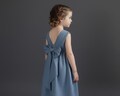 Dusty Blue Linen Flower Girl Dress with Sash